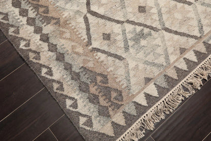 LoomBloom 5x8 Beige Wool Hand Woven Southwestern Kilim Oriental Area Rug