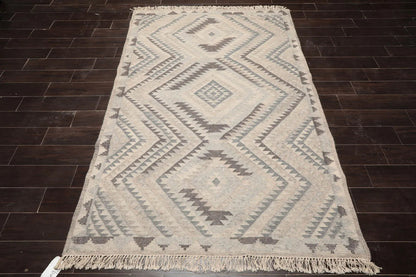 LoomBloom 5x8 Southwestern Beige Handcrafted Wool Kilim Rug