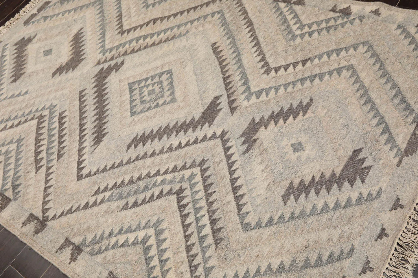 LoomBloom 5x8 Southwestern Beige Handcrafted Wool Kilim Rug