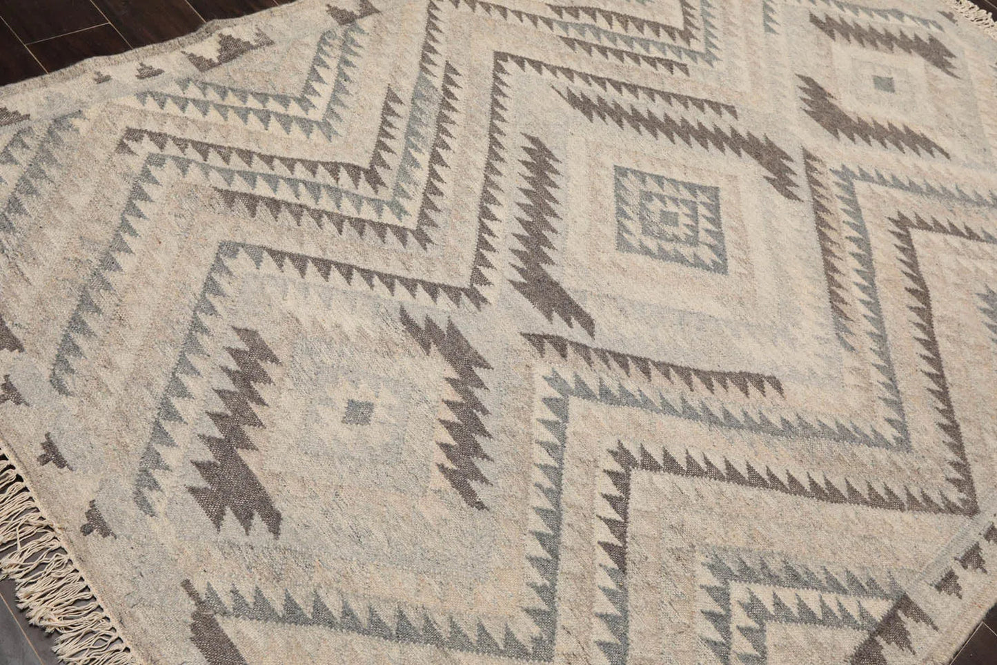 LoomBloom 5x8 Southwestern Beige Handcrafted Wool Kilim Rug