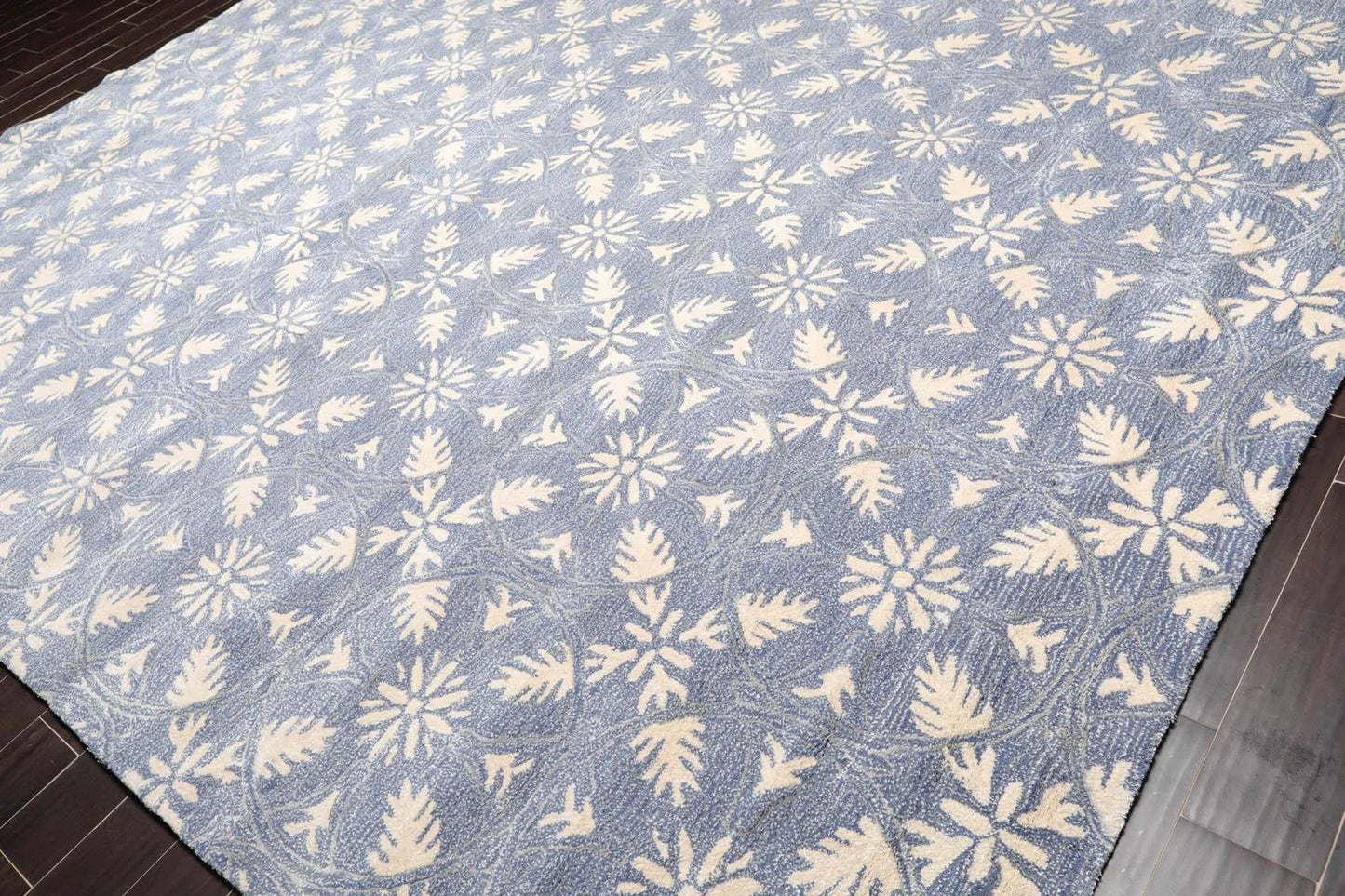 9'6'' x 12'5'' Handmade Wool & Art Silk Botanical Oriental Area Rug Blue, Ivory