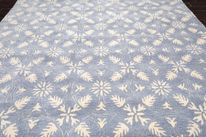 9'6'' x 12'5'' Handmade Wool & Art Silk Botanical Oriental Area Rug Blue, Ivory