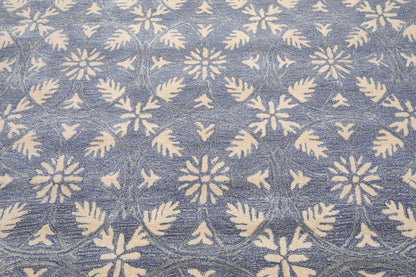 9'6'' x 12'5'' Handmade Wool & Art Silk Botanical Oriental Area Rug Blue, Ivory