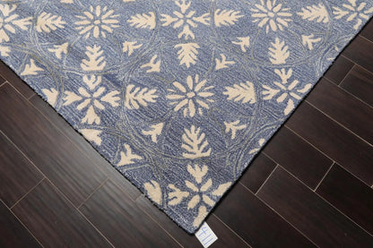 9'6'' x 12'5'' Handmade Wool & Art Silk Botanical Oriental Area Rug Blue, Ivory