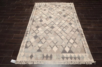 LoomBloom 5x8 Southwestern Beige Handcrafted Wool Kilim Rug