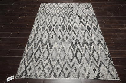 LoomBloom Gray Southwestern Kilim Wool Rug in 5x8 Size