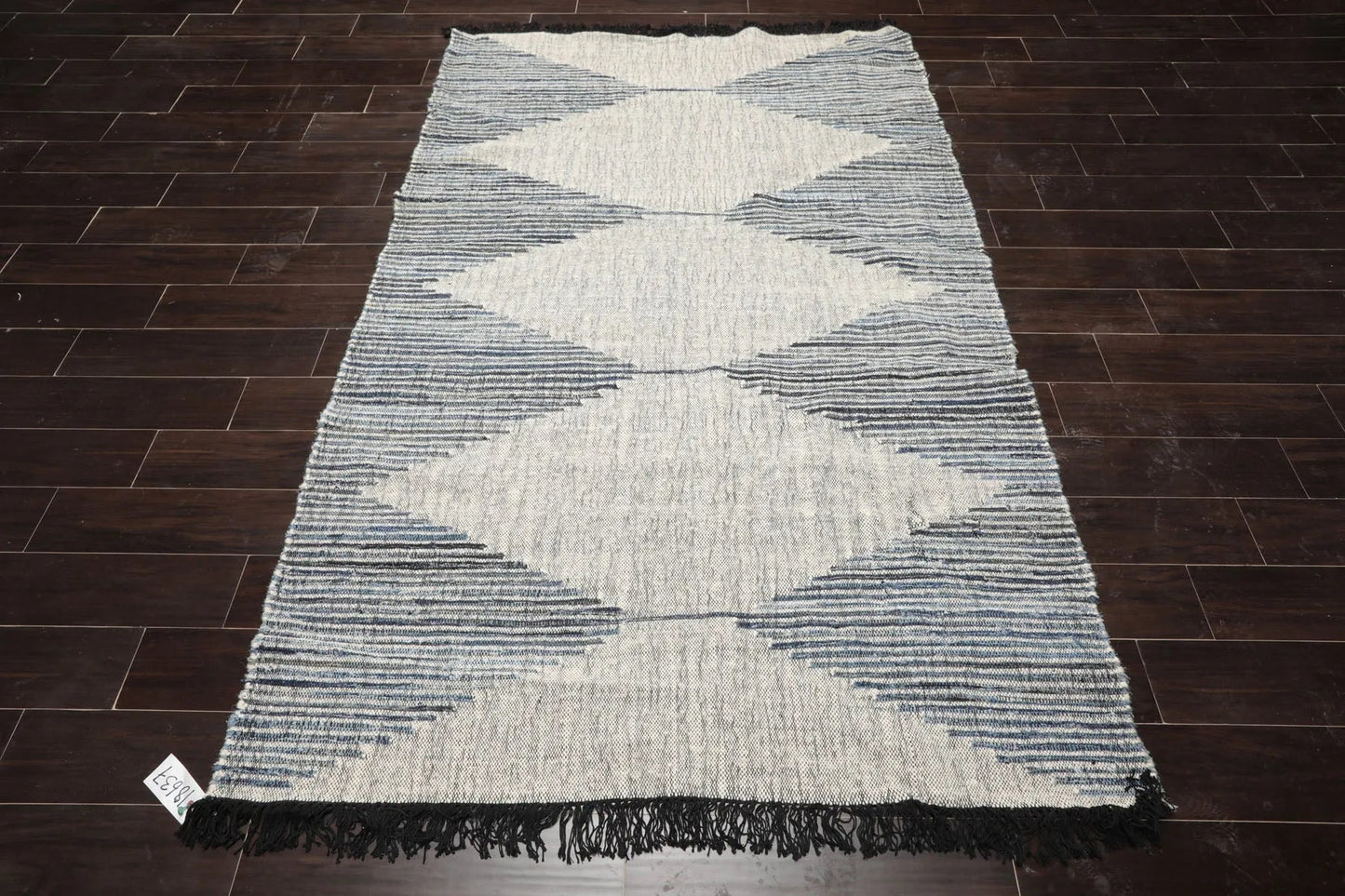 LoomBloom Geometric Kilim Wool Ivory Hand-Woven 5x8 Area Rug