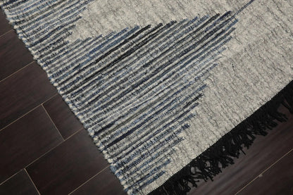LoomBloom Geometric Kilim Wool Ivory Hand-Woven 5x8 Area Rug