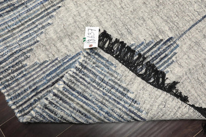 LoomBloom Geometric Kilim Wool Ivory Hand-Woven 5x8 Area Rug