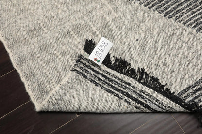 LoomBloom Geometric Kilim Wool Ivory Hand-Woven 5x8 Area Rug