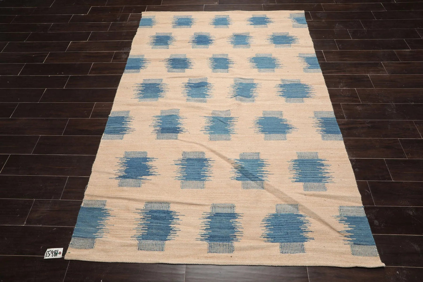 LoomBloom 5x8 Beige Handmade Contemporary Ikat Wool Oriental Area Rug Design
