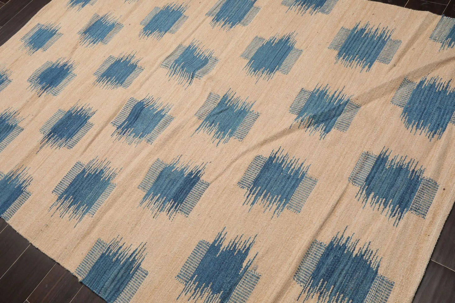 LoomBloom 5x8 Beige Handmade Contemporary Ikat Wool Oriental Area Rug Design