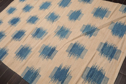 LoomBloom 5x8 Beige Handmade Contemporary Ikat Wool Oriental Area Rug Design