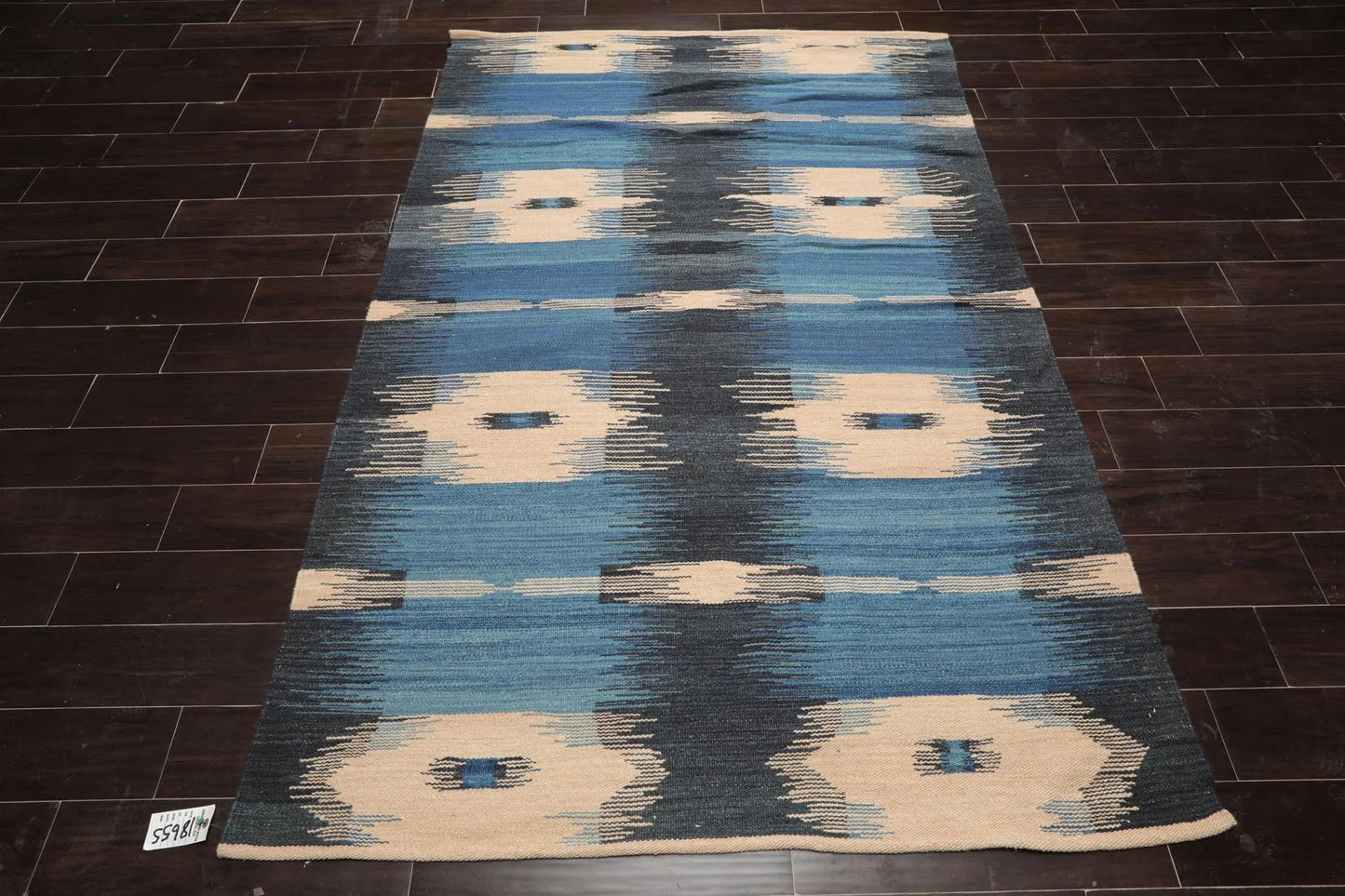 LoomBloom Beige Hand Woven Ikat Wool Oriental Contemporary Area Rug 5x8
