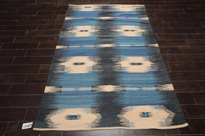 LoomBloom Beige Hand Woven Ikat Wool Oriental Contemporary Area Rug 5x8