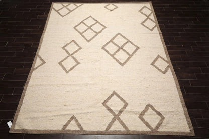 LoomBloom 9x12 Beige Hand Woven Contemporary Geometric Flatweave Wool Oriental Area Rug
