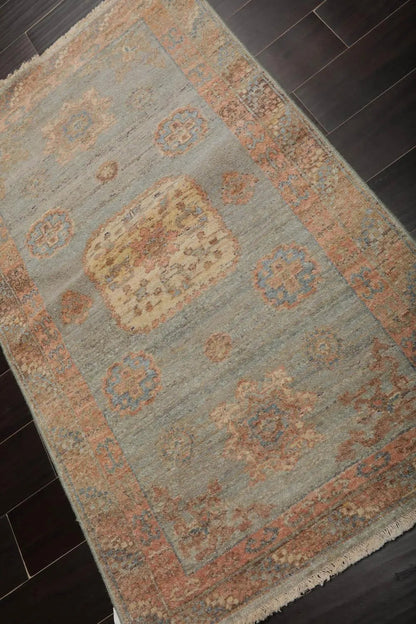 Muted Afghan Oushak Vegetable Dyes 3’ x 5’ Hand Knotted Wool Area Rug Slate