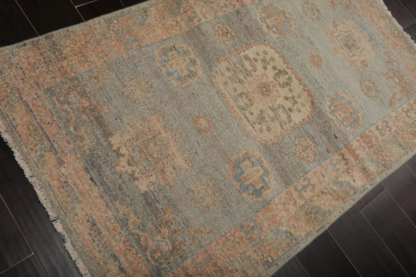 Muted Afghan Oushak Vegetable Dyes 3’ x 5’ Hand Knotted Wool Area Rug Slate