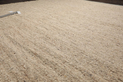 LoomBloom 9x12 Beige Hand Woven Contemporary Geometric Flatweave Wool Oriental Area Rug
