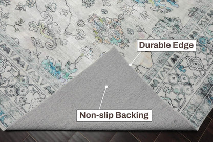 Multi Size Ivory Machine Made Traditional washable Polyester Oriental Area Rug