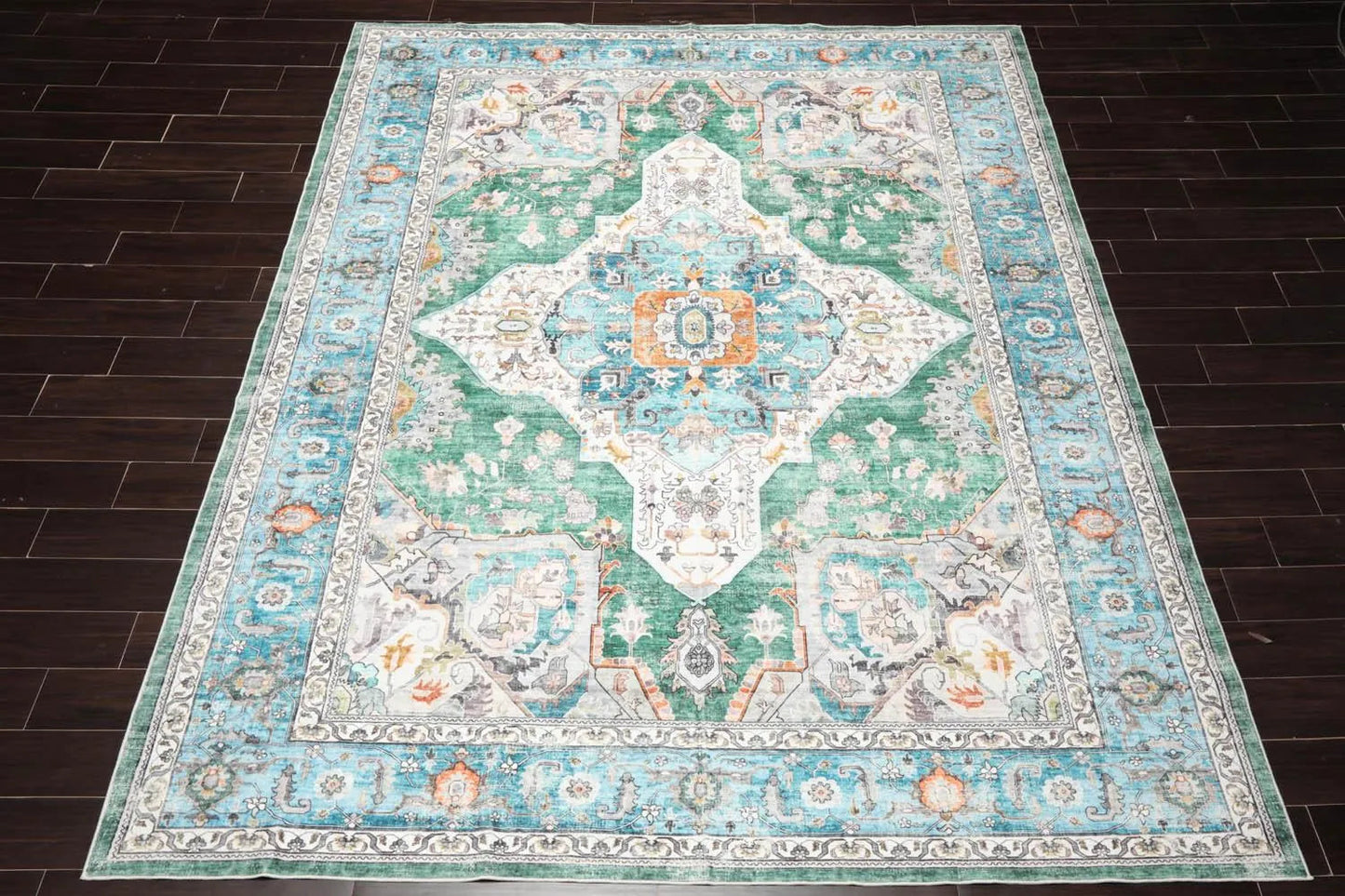 Multi size Green Machine Made Arts & Crafts Mission Style washable Polyester Oriental Area Rug