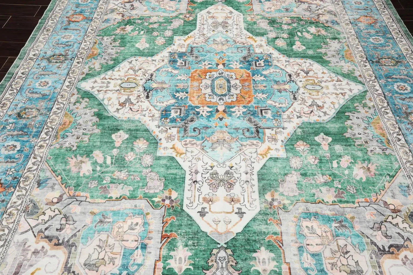 Multi size Green Machine Made Arts & Crafts Mission Style washable Polyester Oriental Area Rug