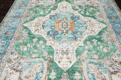 Multi size Green Machine Made Arts & Crafts Mission Style washable Polyester Oriental Area Rug