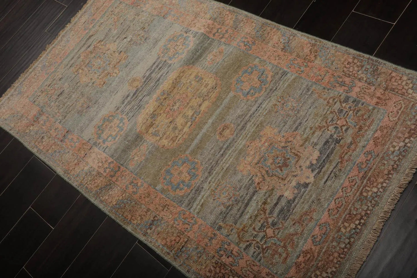 Muted Afghan Oushak Vegetable Dyes 3’ x 5’ Hand Knotted Wool Area Rug Sea Foam