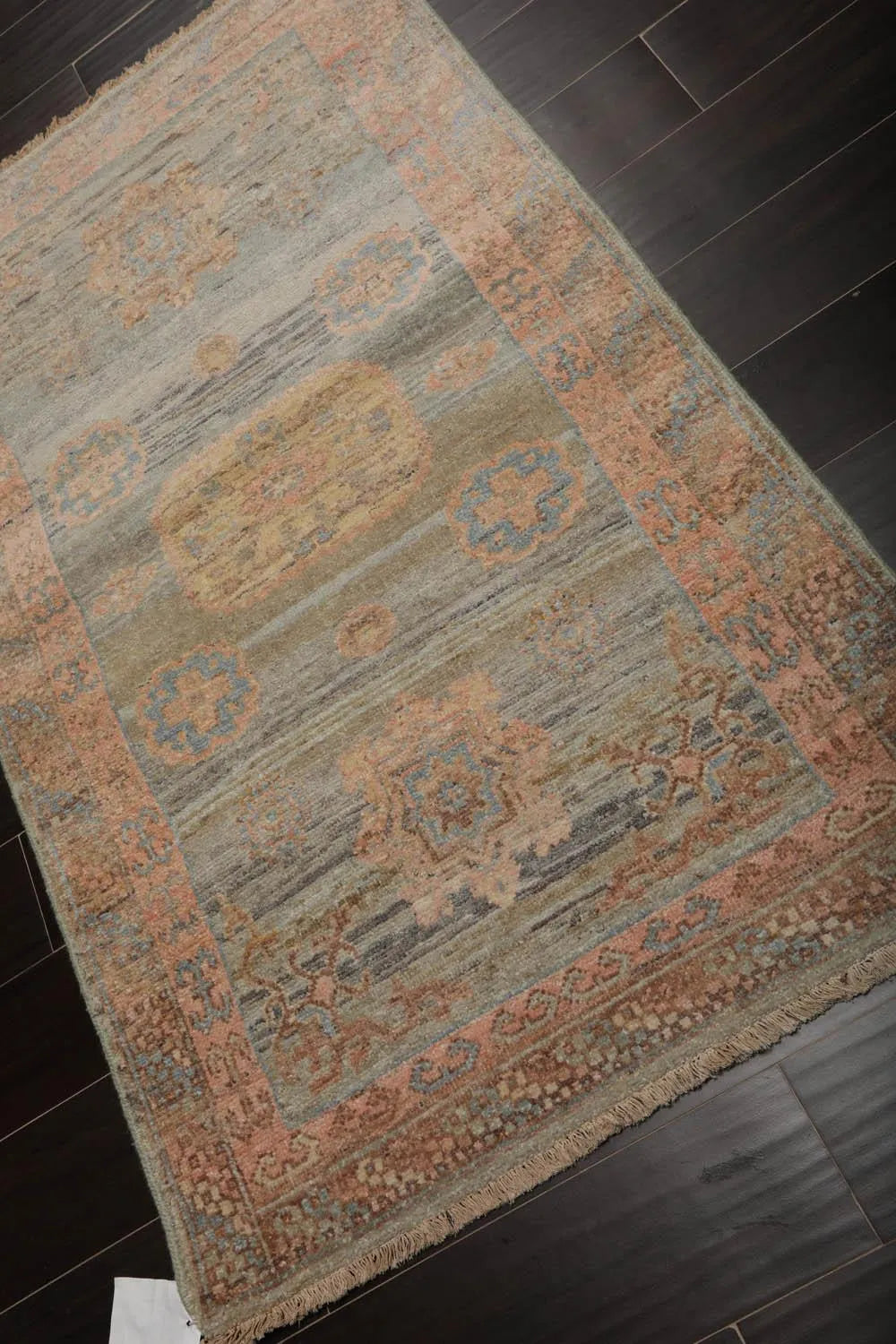 Muted Afghan Oushak Vegetable Dyes 3’ x 5’ Hand Knotted Wool Area Rug Sea Foam