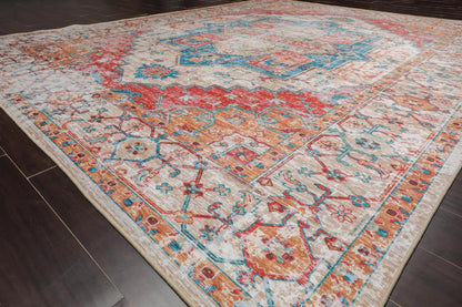 LoomBloom Multi Sizes Beige Machine Made Traditional Medallion Flatweave Polyester Oriental Area Rug
