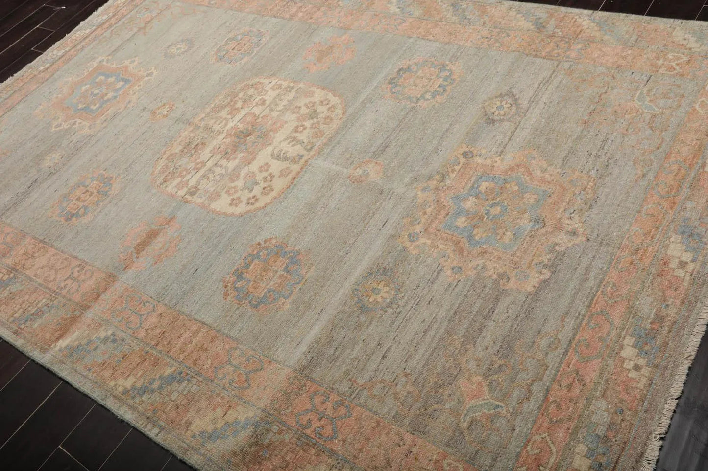 Muted Afghan Oushak Vegetable Dyes Mint 6x9 Traditional Wool Area Rug