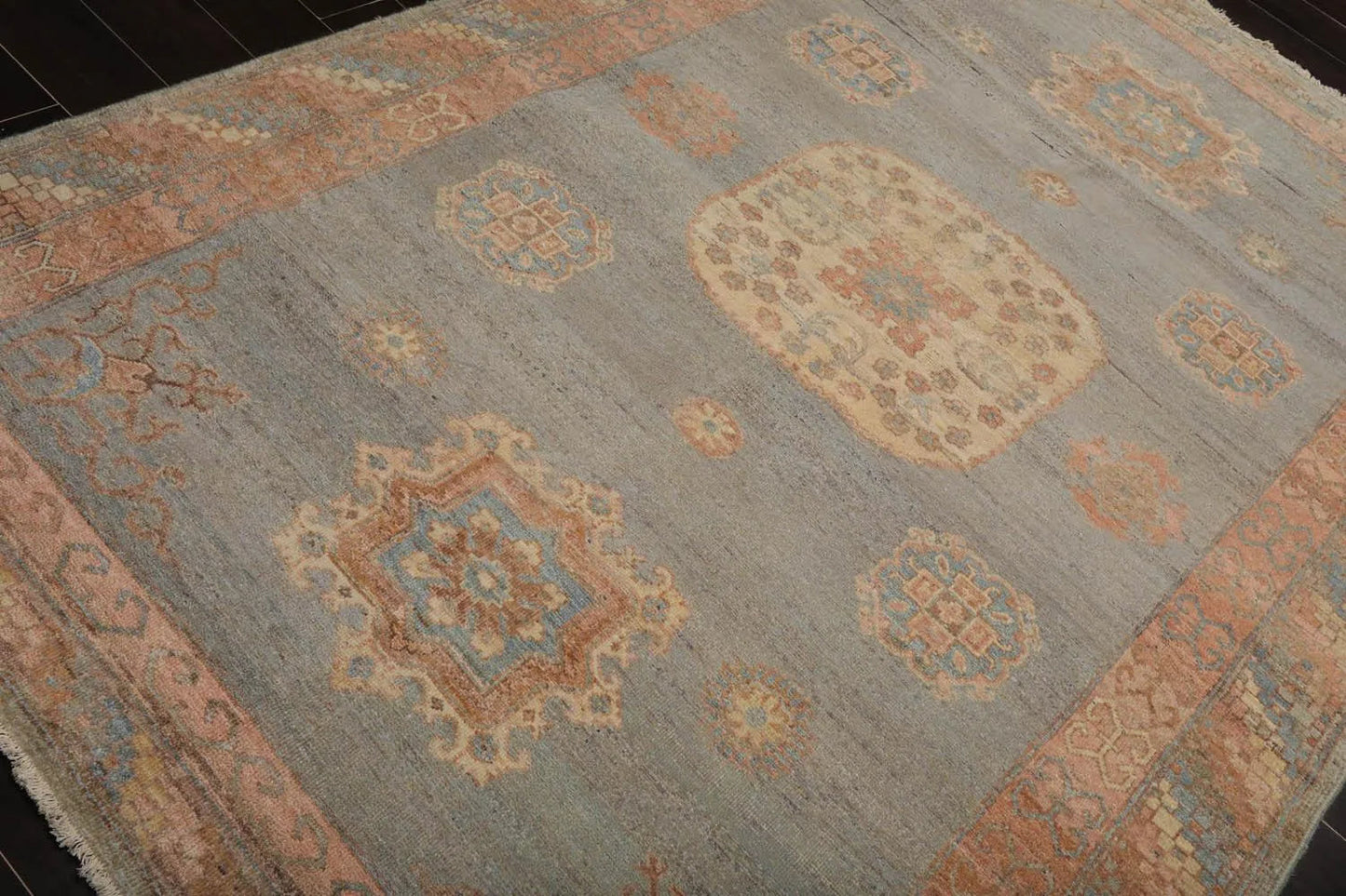 Muted Afghan Oushak Vegetable Dyes Mint 6x9 Traditional Wool Area Rug
