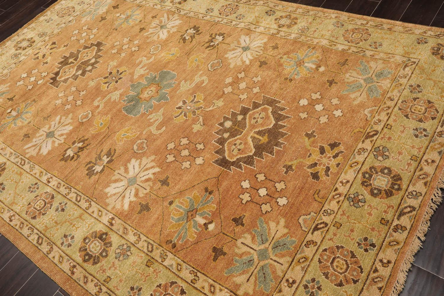 LoomBloom 6'5''x9'3" Caramel Hand Knotted Traditional Oushak Wool Oriental Area Rug