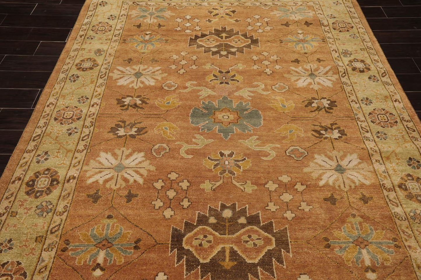 LoomBloom 6'5''x9'3" Caramel Hand Knotted Traditional Oushak Wool Oriental Area Rug