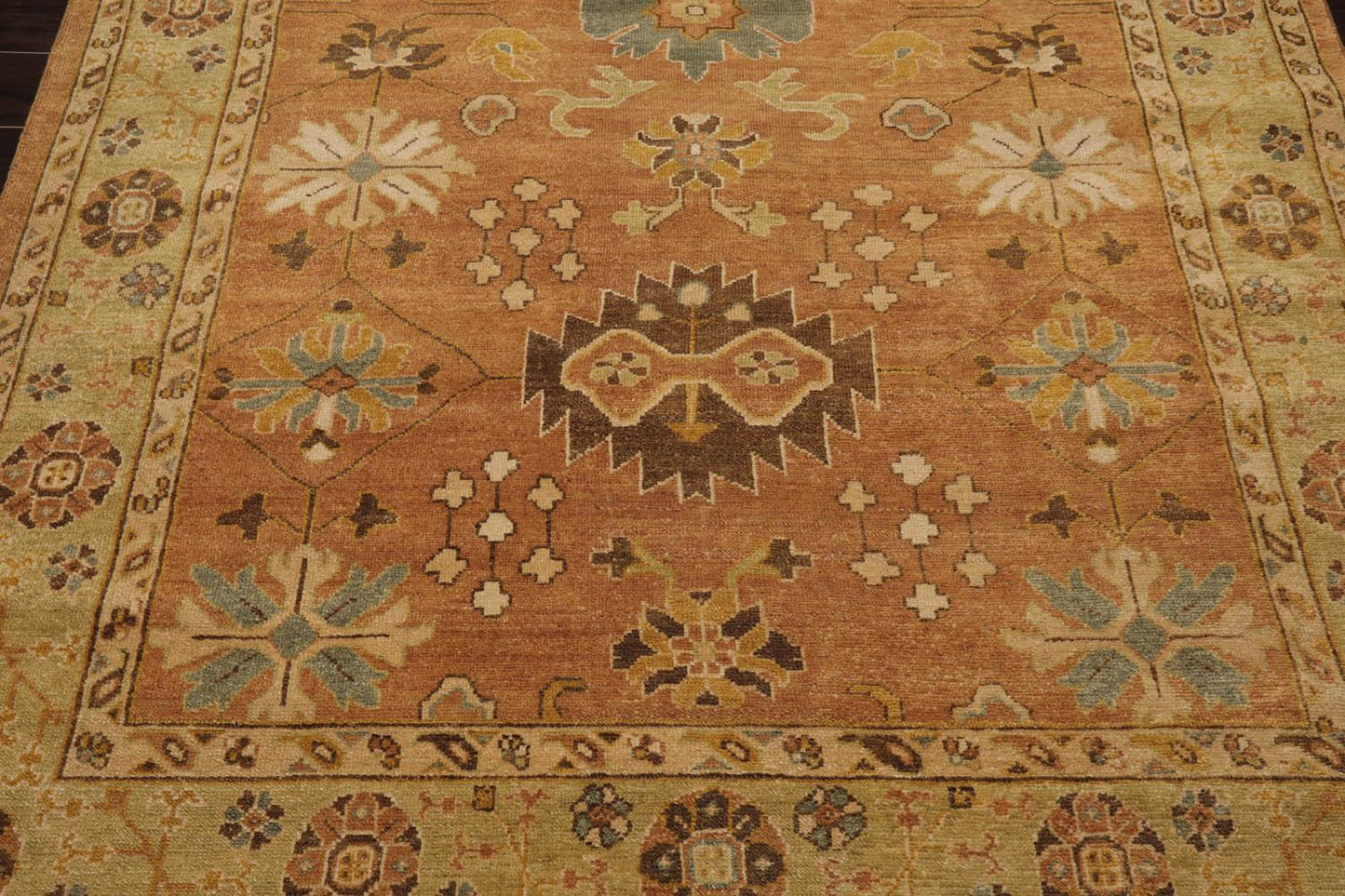 LoomBloom 6'5''x9'3" Caramel Hand Knotted Traditional Oushak Wool Oriental Area Rug
