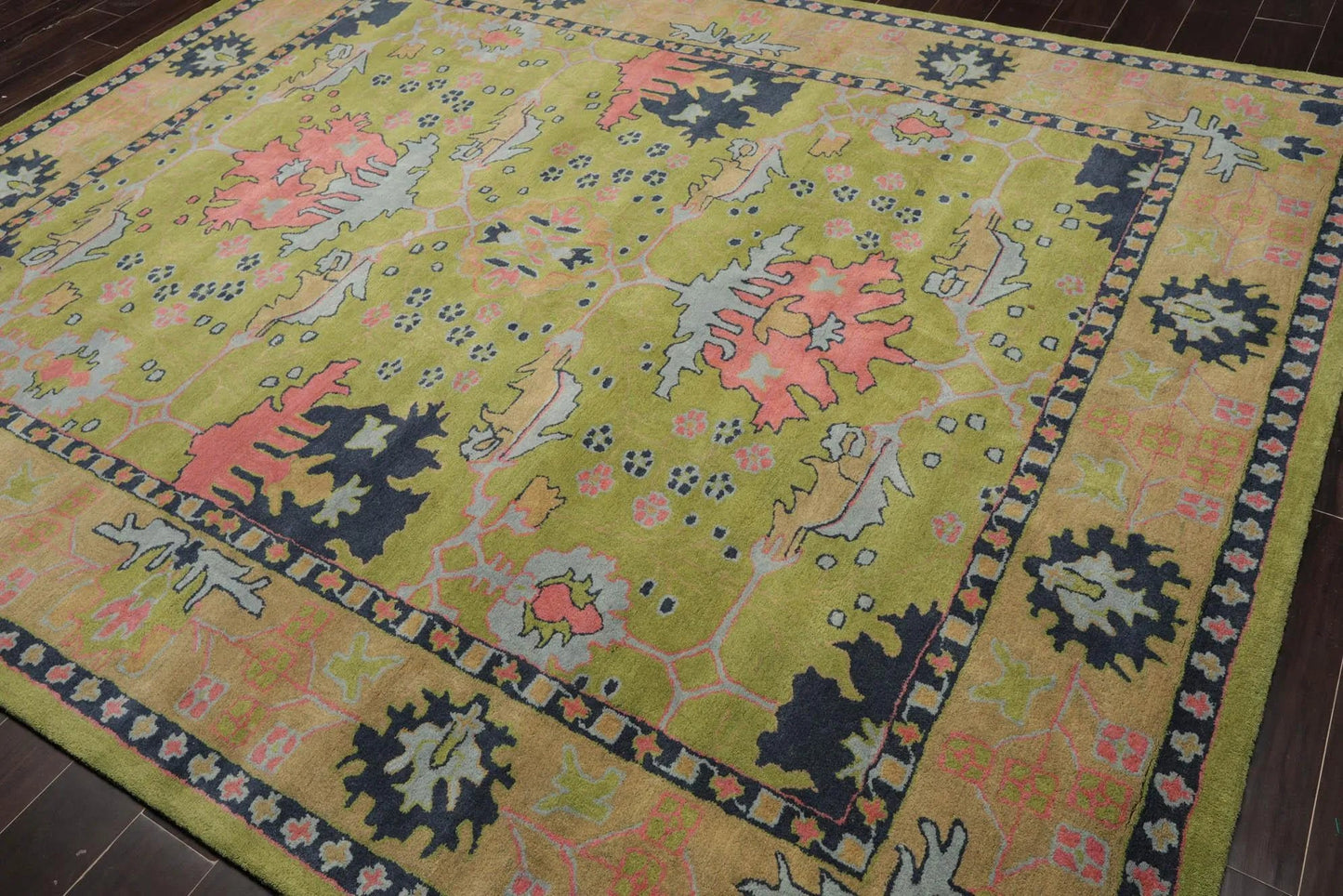 Multi Size Green Hand Tufted Traditional Oushak Turkish 100% Wool Oriental Area Rug