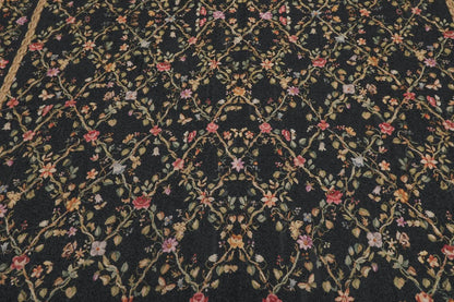 6x9 Black Hand Woven Wool French Aubusson Needlepoint Flat pile Oriental Area Rug