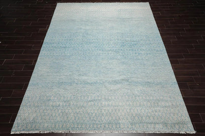 LoomBloom 9'x12'3" Ivory Hand Knotted Contemporary Ribbed Wool Oriental Area Rug