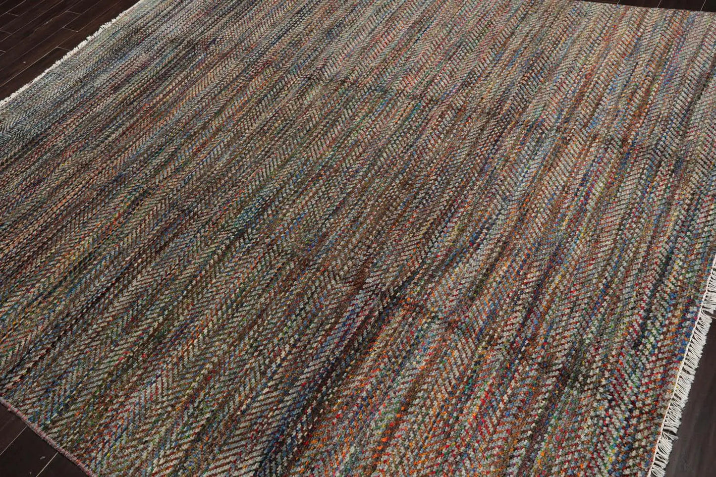 LoomBloom 7'10''x10' Gray Hand Knotted Modern Geometric Wool Oriental Area Rug