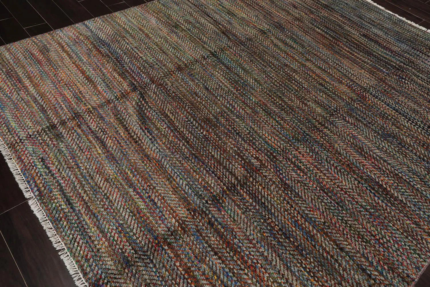 LoomBloom 7'10''x10' Gray Hand Knotted Modern Geometric Wool Oriental Area Rug