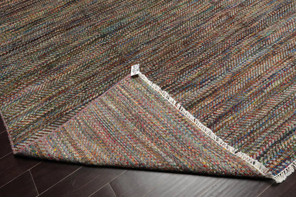 LoomBloom 7'10''x10' Gray Hand Knotted Modern Geometric Wool Oriental Area Rug