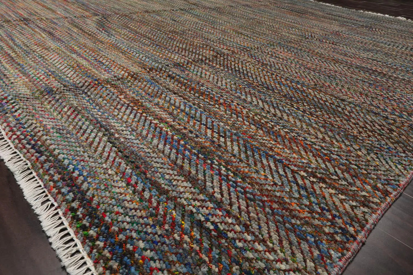 LoomBloom 7'10''x10' Gray Hand Knotted Modern Geometric Wool Oriental Area Rug