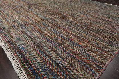 LoomBloom 7'10''x10' Gray Hand Knotted Modern Geometric Wool Oriental Area Rug