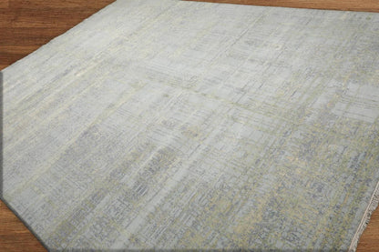 Multi Sizes Tibetan Wool and Silk Oriental Area Rug Light Blue, Green Color