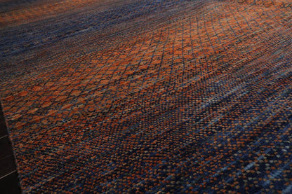 9’ x 12’ Hand Knotted 100% Wool Modern Grass Oriental Area Rug Orange, Navy