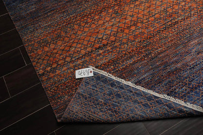 9’ x 12’ Hand Knotted 100% Wool Modern Grass Oriental Area Rug Orange, Navy