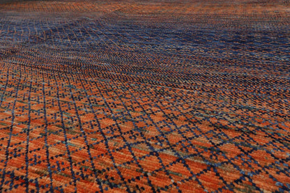 9’ x 12’ Hand Knotted 100% Wool Modern Grass Oriental Area Rug Orange, Navy