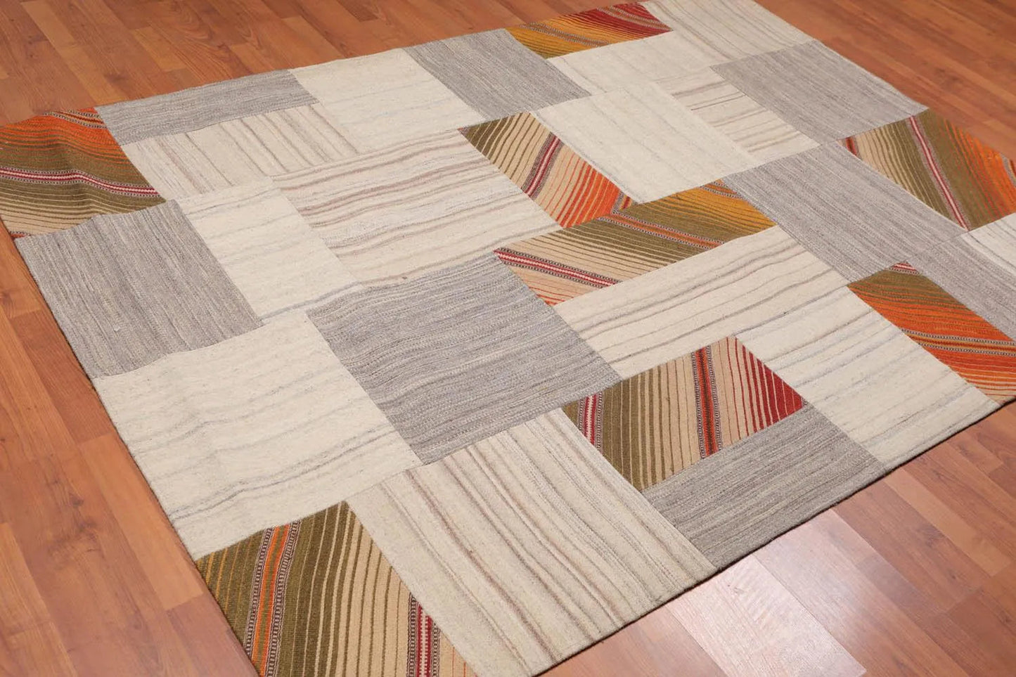 5' x 8' Hand Woven 100% Wool Flatweave Area rug Green