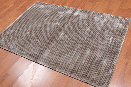 4’ x 6' Handmade Graphic 100% Bamboo silk Traditional Oriental Area rug Gray