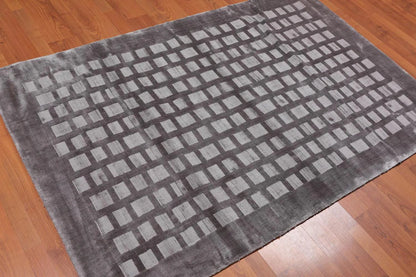 4x6 Hand Tufted Bamboo Silk   Oriental Area Rug Tone on Tone Grey, Color